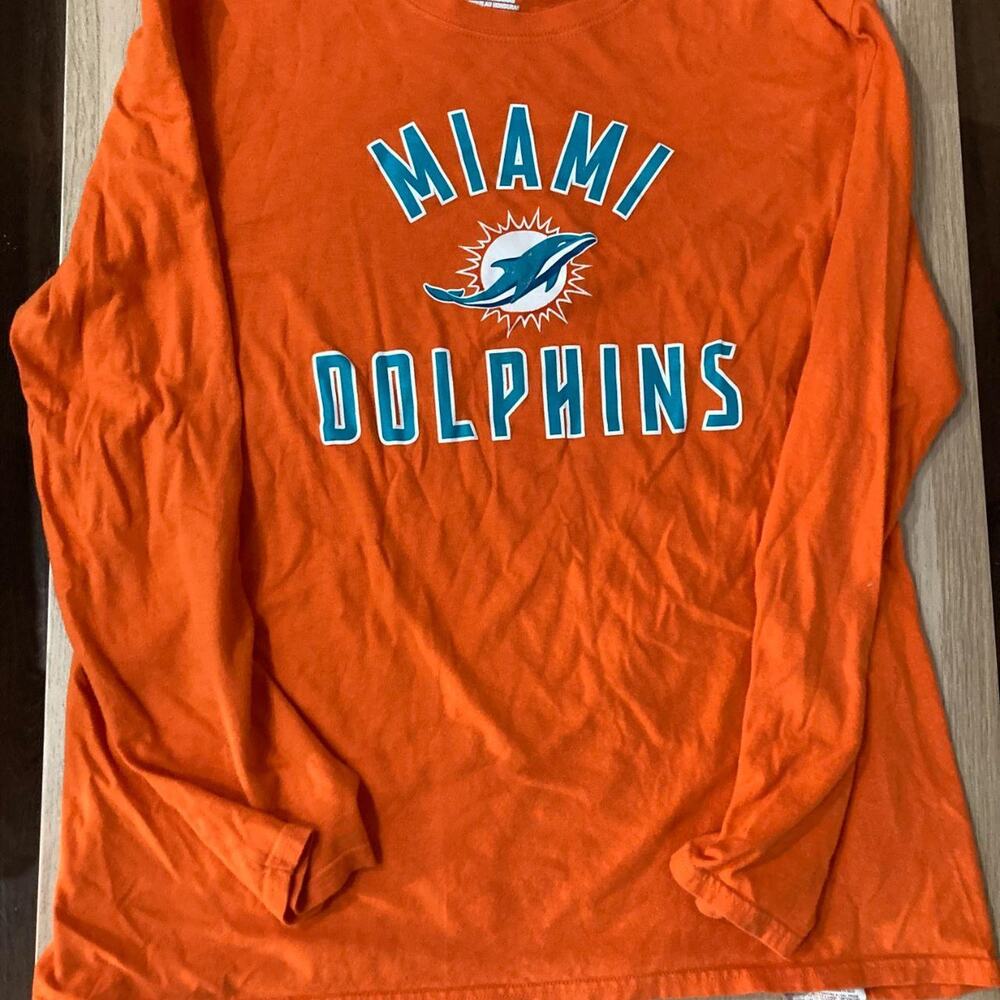 Fanatics NFL Miami Dolphins Graphic Long Sleeve T-Shirt Orange Men's Size L